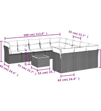 12-tlg. Garten-Sofagarnitur mit Kissen Grau Poly Rattan