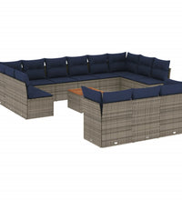 14-tlg. Garten-Sofagarnitur mit Kissen Grau Poly Rattan