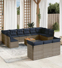 14-tlg. Garten-Sofagarnitur mit Kissen Grau Poly Rattan