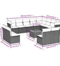 13-tlg. Garten-Sofagarnitur mit Kissen Grau Poly Rattan