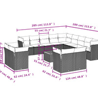 14-tlg. Garten-Sofagarnitur mit Kissen Grau Poly Rattan