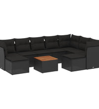 10-tlg. Garten-Sofagarnitur mit Kissen Schwarz Poly Rattan