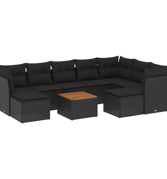 10-tlg. Garten-Sofagarnitur mit Kissen Schwarz Poly Rattan