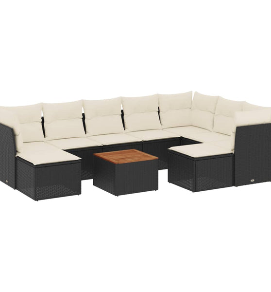 10-tlg. Garten-Sofagarnitur mit Kissen Schwarz Poly Rattan