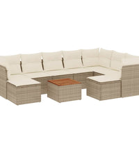 10-tlg. Garten-Sofagarnitur mit Kissen Beige Poly Rattan