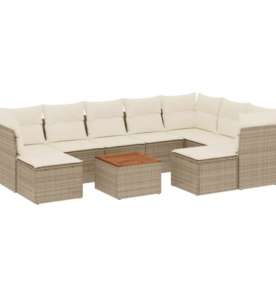 10-tlg. Garten-Sofagarnitur mit Kissen Beige Poly Rattan