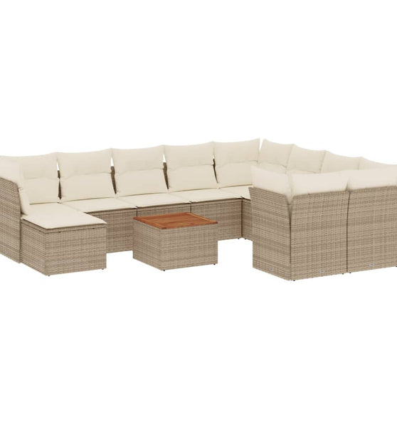 11-tlg. Garten-Sofagarnitur mit Kissen Beige Poly Rattan