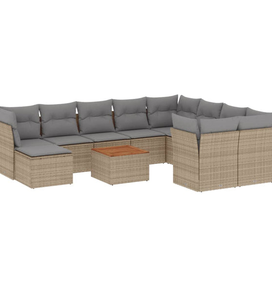 11-tlg. Garten-Sofagarnitur mit Kissen Beige Poly Rattan