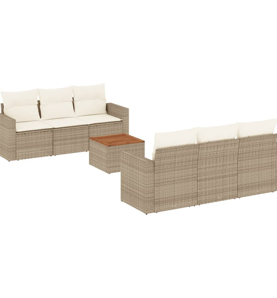 7-tlg. Garten-Sofagarnitur mit Kissen Beige Poly Rattan