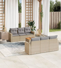 7-tlg. Garten-Sofagarnitur mit Kissen Beige Poly Rattan