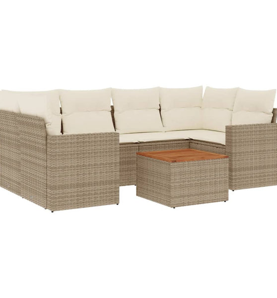 7-tlg. Garten-Sofagarnitur mit Kissen Beige Poly Rattan