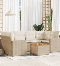 7-tlg. Garten-Sofagarnitur mit Kissen Beige Poly Rattan