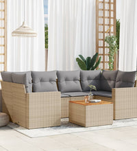 7-tlg. Garten-Sofagarnitur mit Kissen Beige Poly Rattan