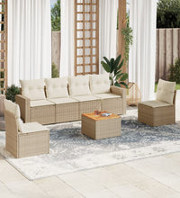 7-tlg. Garten-Sofagarnitur mit Kissen Beige Poly Rattan