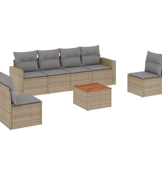 7-tlg. Garten-Sofagarnitur mit Kissen Beige Poly Rattan