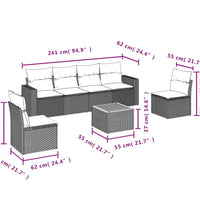 7-tlg. Garten-Sofagarnitur mit Kissen Beige Poly Rattan