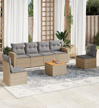 7-tlg. Garten-Sofagarnitur mit Kissen Beige Poly Rattan