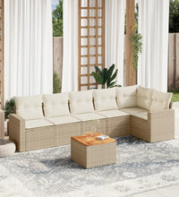7-tlg. Garten-Sofagarnitur mit Kissen Beige Poly Rattan