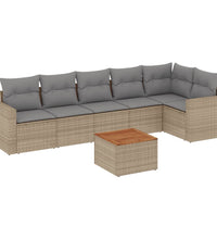 7-tlg. Garten-Sofagarnitur mit Kissen Beige Poly Rattan