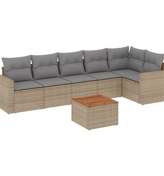 7-tlg. Garten-Sofagarnitur mit Kissen Beige Poly Rattan
