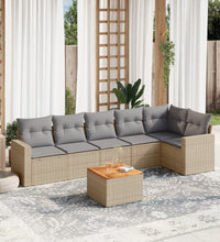 7-tlg. Garten-Sofagarnitur mit Kissen Beige Poly Rattan