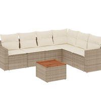 7-tlg. Garten-Sofagarnitur mit Kissen Beige Poly Rattan