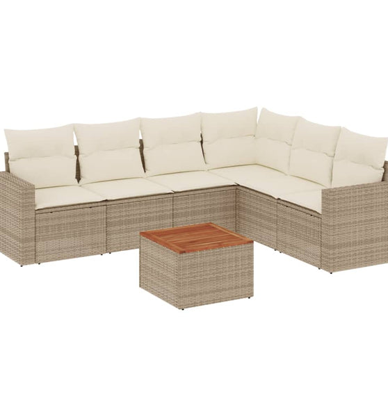 7-tlg. Garten-Sofagarnitur mit Kissen Beige Poly Rattan