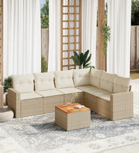 7-tlg. Garten-Sofagarnitur mit Kissen Beige Poly Rattan