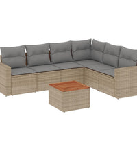 7-tlg. Garten-Sofagarnitur mit Kissen Beige Poly Rattan
