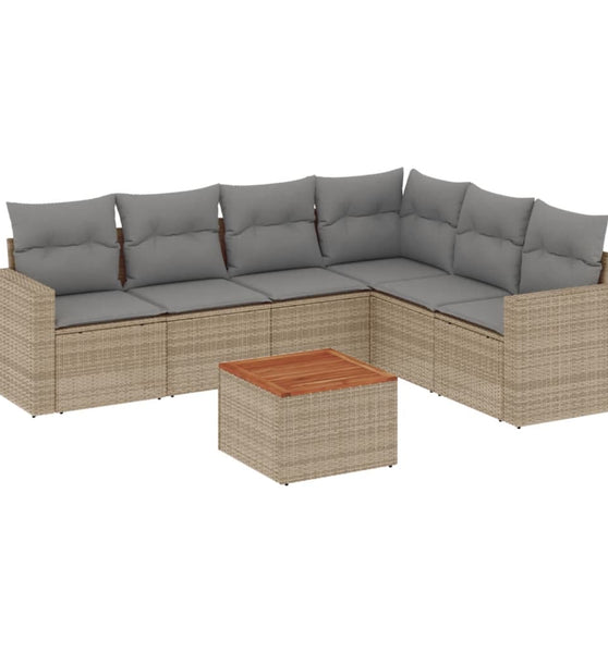7-tlg. Garten-Sofagarnitur mit Kissen Beige Poly Rattan