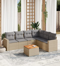 7-tlg. Garten-Sofagarnitur mit Kissen Beige Poly Rattan