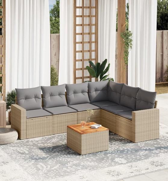 7-tlg. Garten-Sofagarnitur mit Kissen Beige Poly Rattan