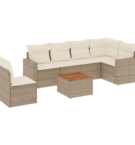 7-tlg. Garten-Sofagarnitur mit Kissen Beige Poly Rattan
