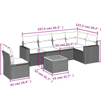 7-tlg. Garten-Sofagarnitur mit Kissen Beige Poly Rattan
