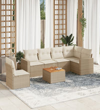 7-tlg. Garten-Sofagarnitur mit Kissen Beige Poly Rattan