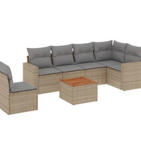7-tlg. Garten-Sofagarnitur mit Kissen Beige Poly Rattan