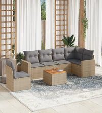 7-tlg. Garten-Sofagarnitur mit Kissen Beige Poly Rattan