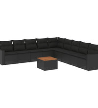 10-tlg. Garten-Sofagarnitur mit Kissen Schwarz Poly Rattan
