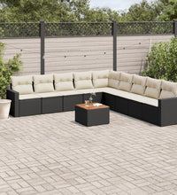 10-tlg. Garten-Sofagarnitur mit Kissen Schwarz Poly Rattan