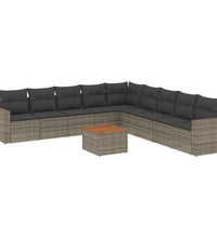 10-tlg. Garten-Sofagarnitur mit Kissen Grau Poly Rattan