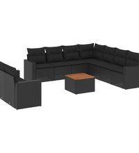 10-tlg. Garten-Sofagarnitur mit Kissen Schwarz Poly Rattan