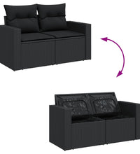 10-tlg. Garten-Sofagarnitur mit Kissen Schwarz Poly Rattan