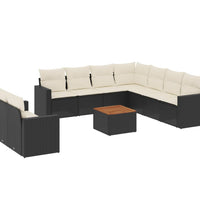 10-tlg. Garten-Sofagarnitur mit Kissen Schwarz Poly Rattan