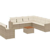 10-tlg. Garten-Sofagarnitur mit Kissen Beige Poly Rattan