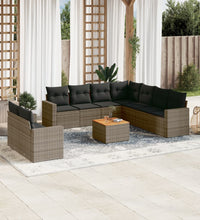 10-tlg. Garten-Sofagarnitur mit Kissen Grau Poly Rattan