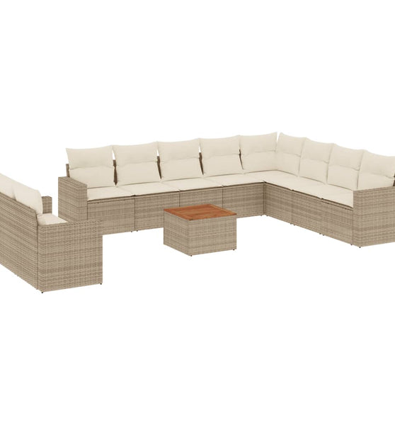 11-tlg. Garten-Sofagarnitur mit Kissen Beige Poly Rattan