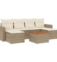 7-tlg. Garten-Sofagarnitur mit Kissen Beige Poly Rattan