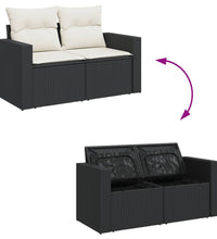 10-tlg. Garten-Sofagarnitur mit Kissen Schwarz Poly Rattan