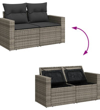 10-tlg. Garten-Sofagarnitur mit Kissen Grau Poly Rattan