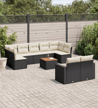 10-tlg. Garten-Sofagarnitur mit Kissen Schwarz Poly Rattan
